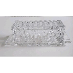 Vintage Crystal-Clear Violetta 24% Lead Crystal Ribbed Butter Dish & Lid, NWOB